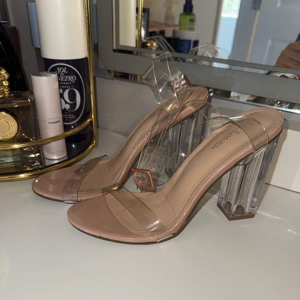 Hot Tomato Transparent Tan Block Heels